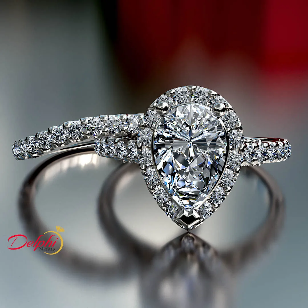 2.0ct Pear Halo Diamond Gold Bridal Set - 03US09