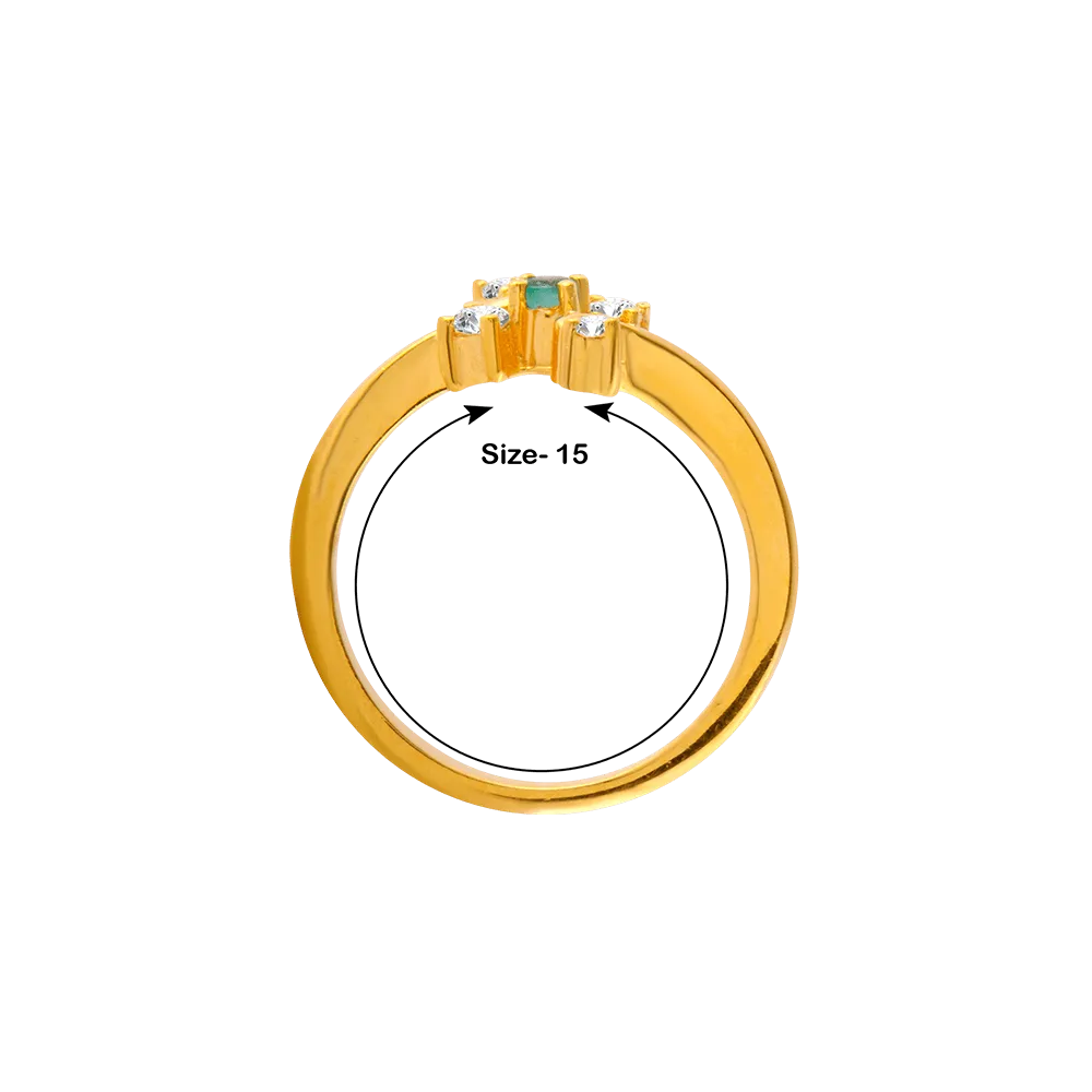 22KT Yellow Gold, American Diamond And Emerald Ring For Women