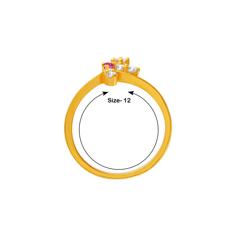22KT Yellow Gold, American Diamond And Ruby Ring For Women