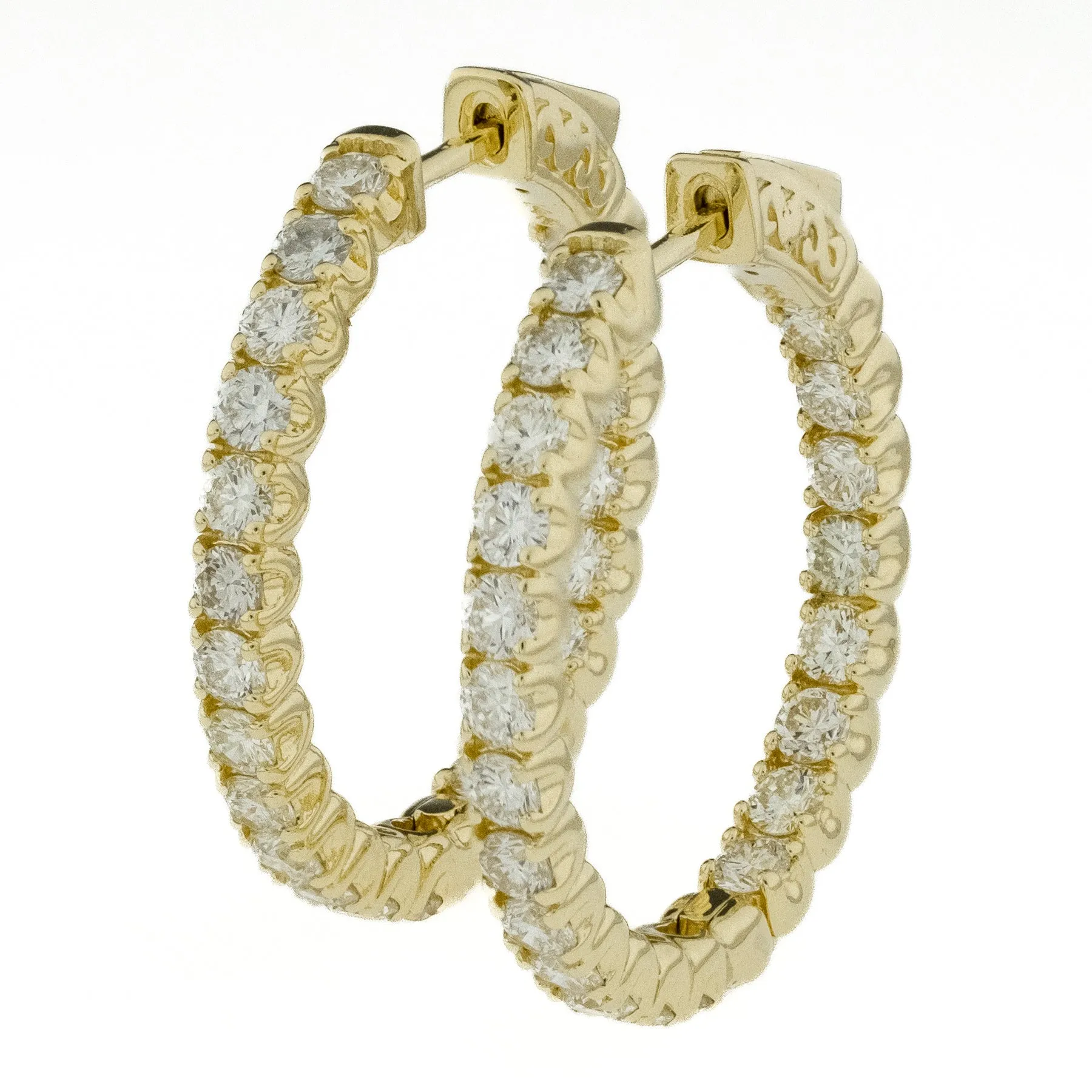 2.55ctw Round Diamond Inside Out Hoops in 14K Yellow Gold