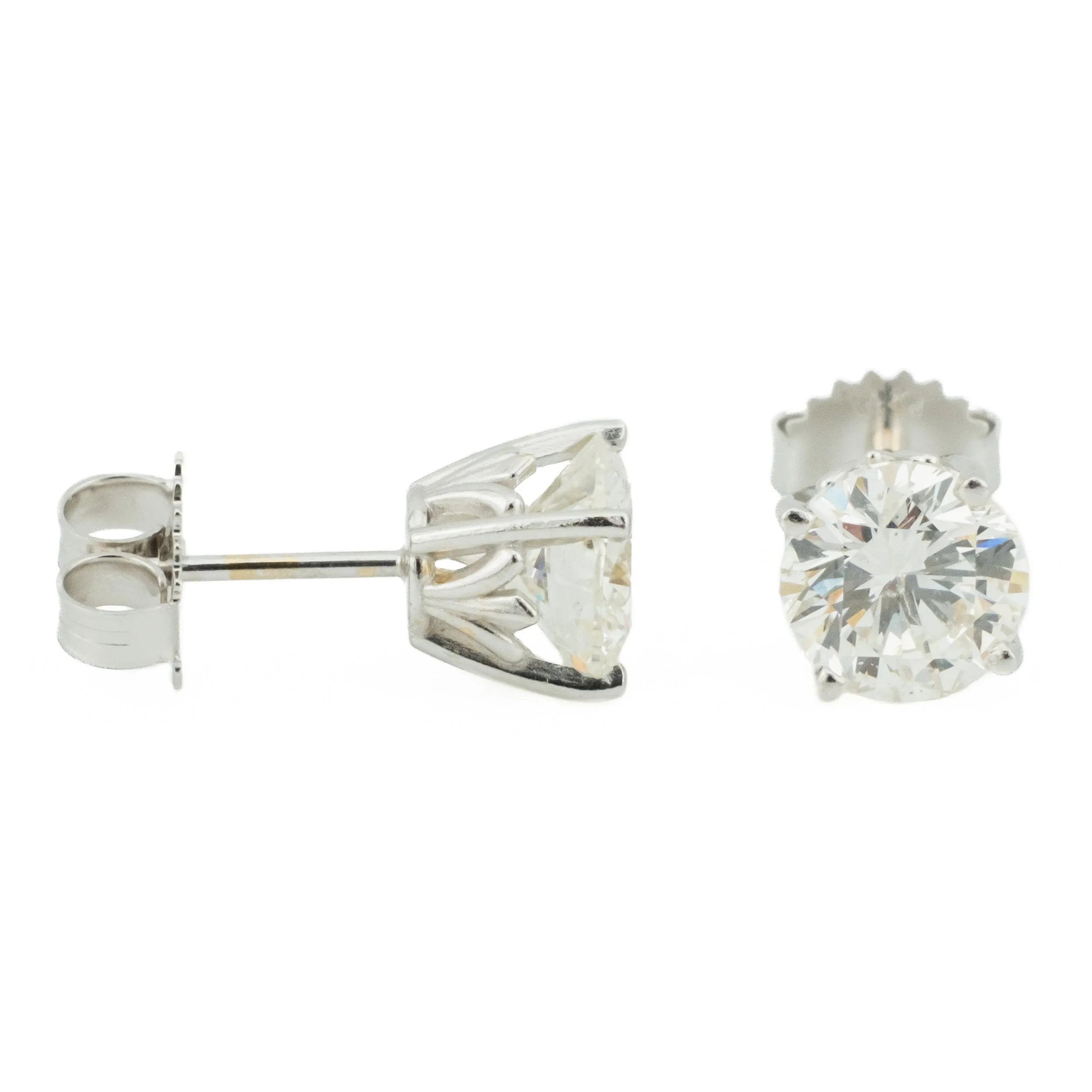2.60ctw Round Diamond I1/L Solitaire Stud Earrings in 14K White Gold