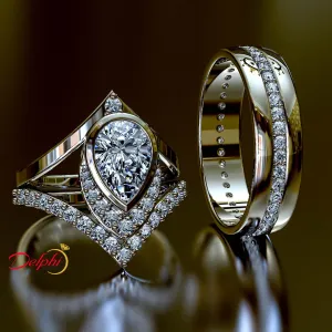 2.93ct Pear Diamond Gold Complete Wedding Set - 03US07