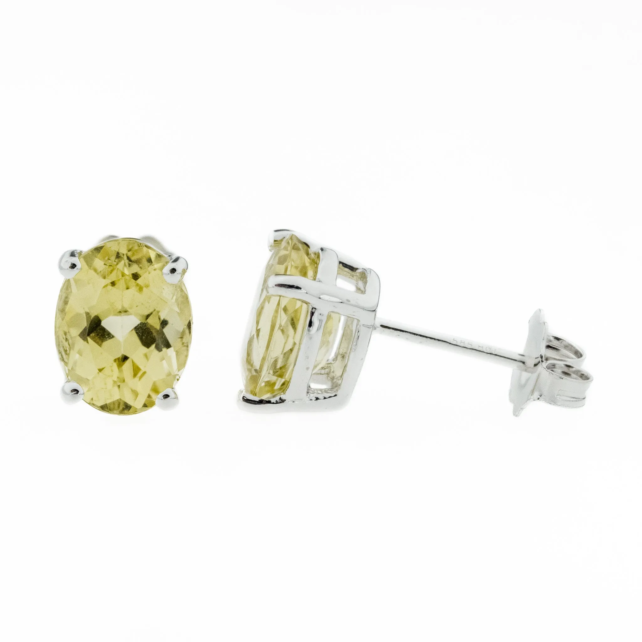 3.48ctw Golden Beryl Stud Earrings in 14K White Gold