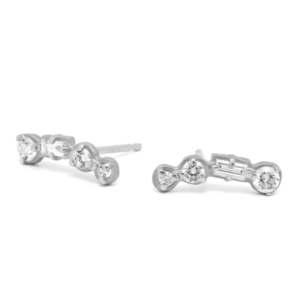 4-Stone Round & Baguette Diamond Climber Earrings