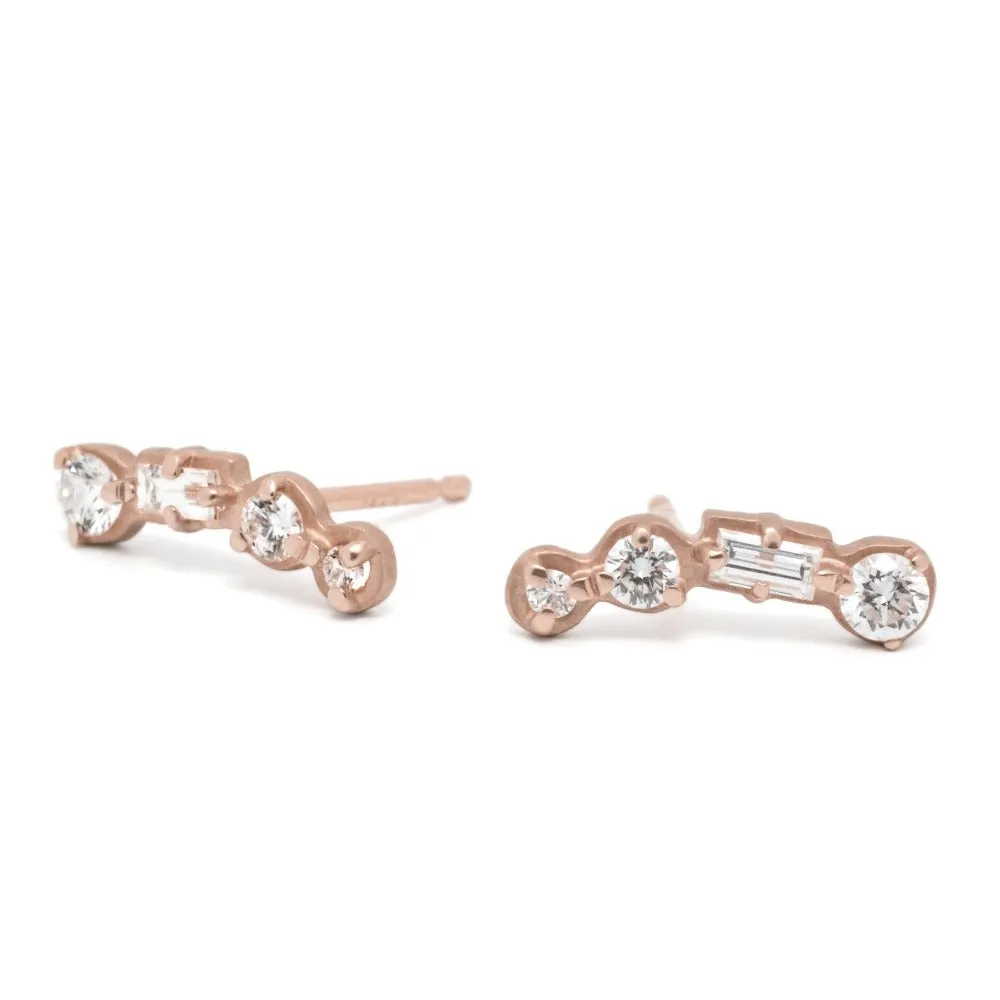 4-Stone Round & Baguette Diamond Climber Earrings