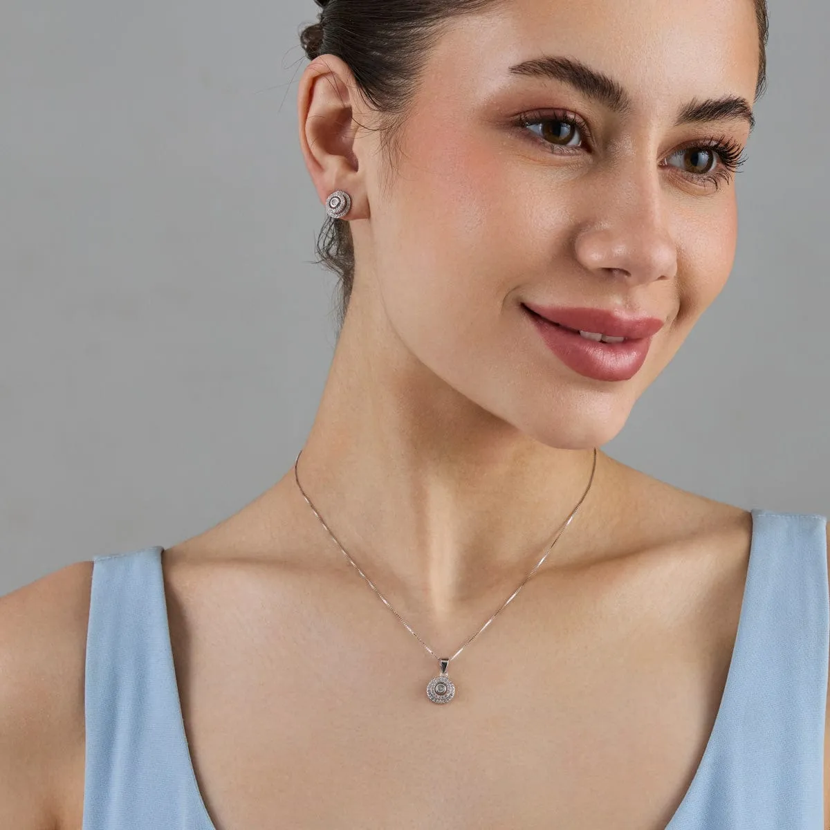 92.5 Silver Pendant with Chain and Earring Set 182936