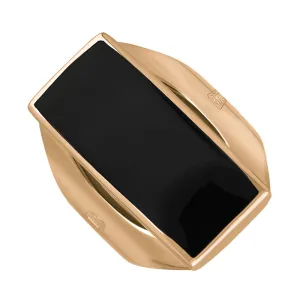 9ct Rose Gold Whitby Jet Hallmark Medium Oblong Ring
