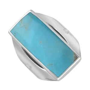 9ct White Gold Turquoise Hallmark Medium Oblong Ring