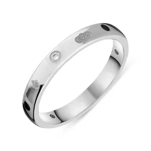 9ct White Gold Whitby Jet 0.09ct Diamond Queen's Jubilee Hallmark 6mm Ring D