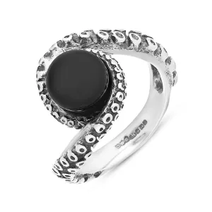 9ct White Gold Whitby Jet Bead Twist Tentacle Ring