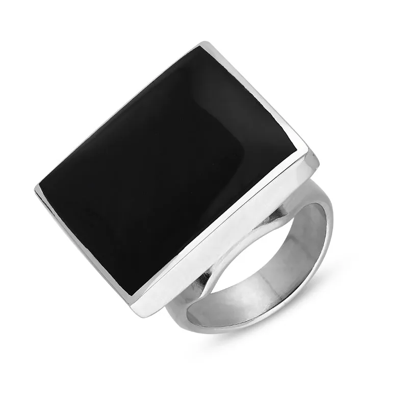 9ct White Gold Whitby Jet Hallmark Medium Square Ring