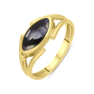 9ct Yellow Gold Blue John Marquise Open Shank Ring