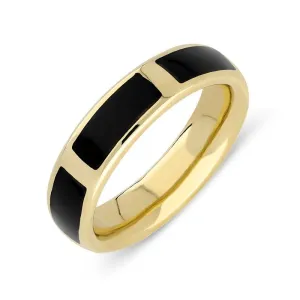 9ct Yellow Gold Whitby Jet Gap 6mm Wedding Band Ring