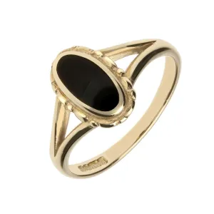 9ct Yellow Gold Whitby Jet Oval Split Shank Ring