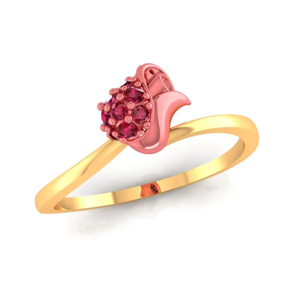 A Ring Made Of 22k Gold Featuring A Yellow Pattern And Red Stones