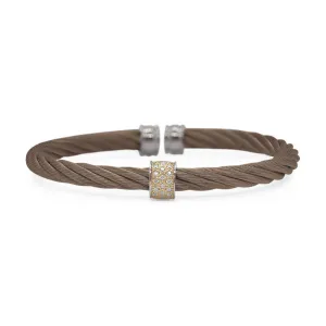 ALOR Chocolate Cable 5mm Single Barrel Cuff with 18kt Yellow Gold & Diamonds 04-57-3913-11