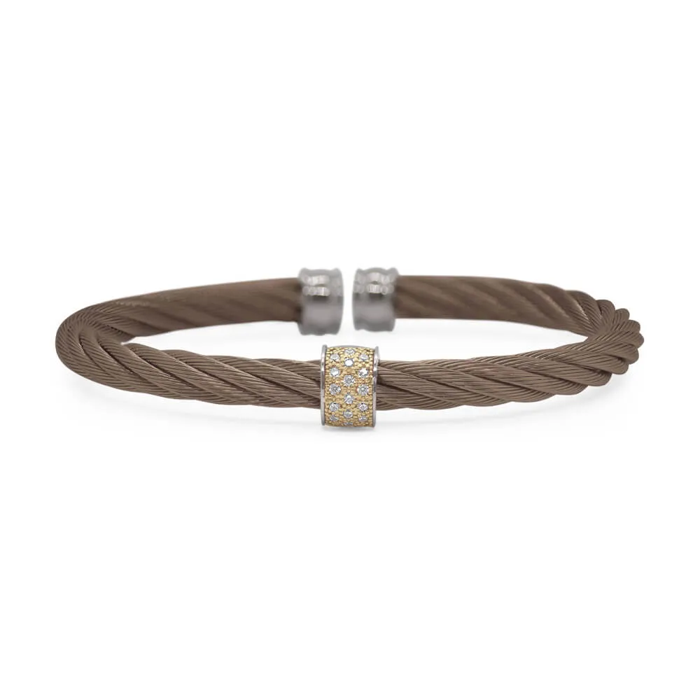 ALOR Chocolate Cable 5mm Single Barrel Cuff with 18kt Yellow Gold & Diamonds 04-57-3913-11
