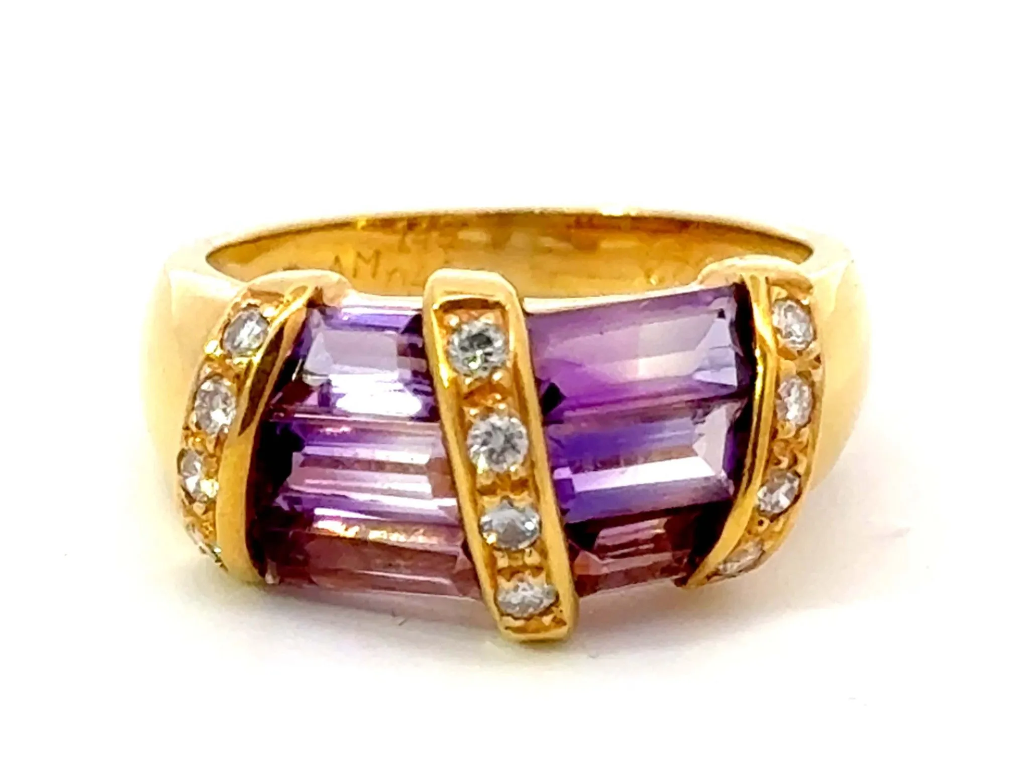 Amethyst Diamond Band Ring 18k Yellow Gold