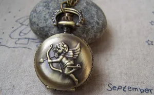 Antique Bronze Cupid Angel Pocket Watch A5733