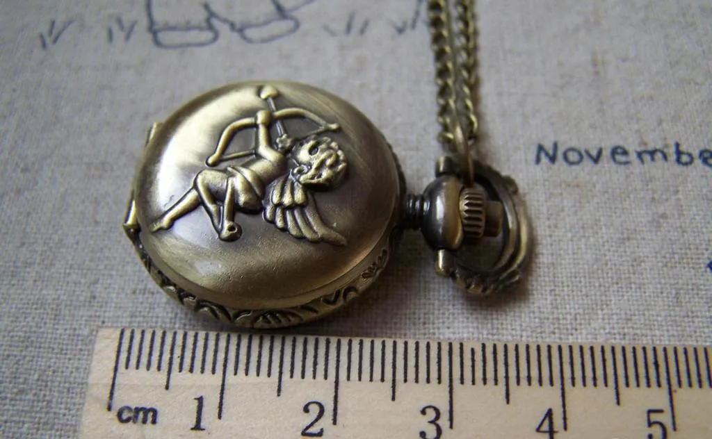 Antique Bronze Cupid Angel Pocket Watch A5733