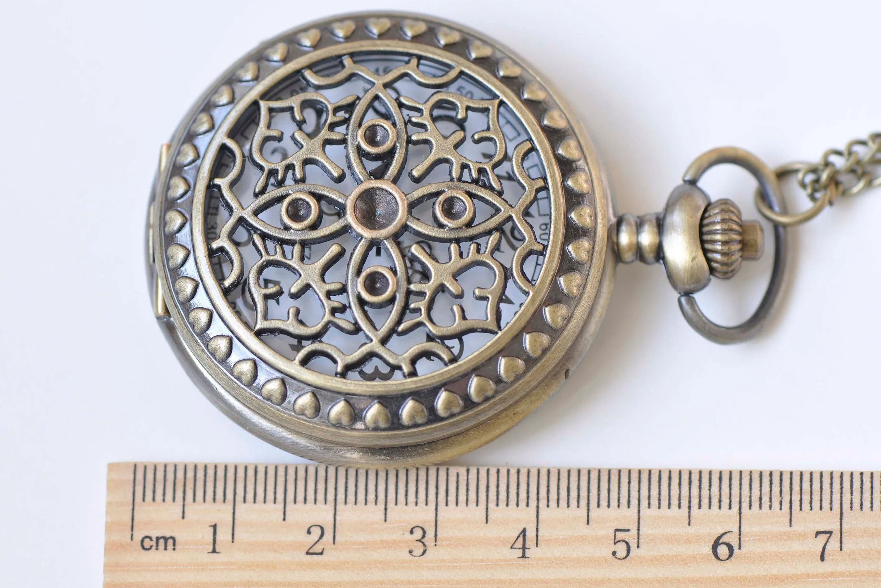 Antique Bronze Floral Pocket Watch Necklace Set of 1 A2163