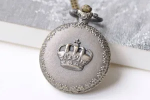 Antique Bronze Large Round Pocket Watch Pendant Set of 1 A4855