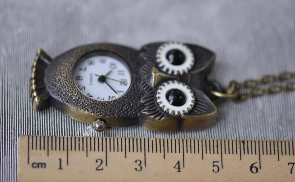 Antique Bronze Long Owl Pocket Watch A7884