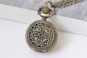 Antique Bronze Small Pocket Watch Necklace Set of 1 A6639
