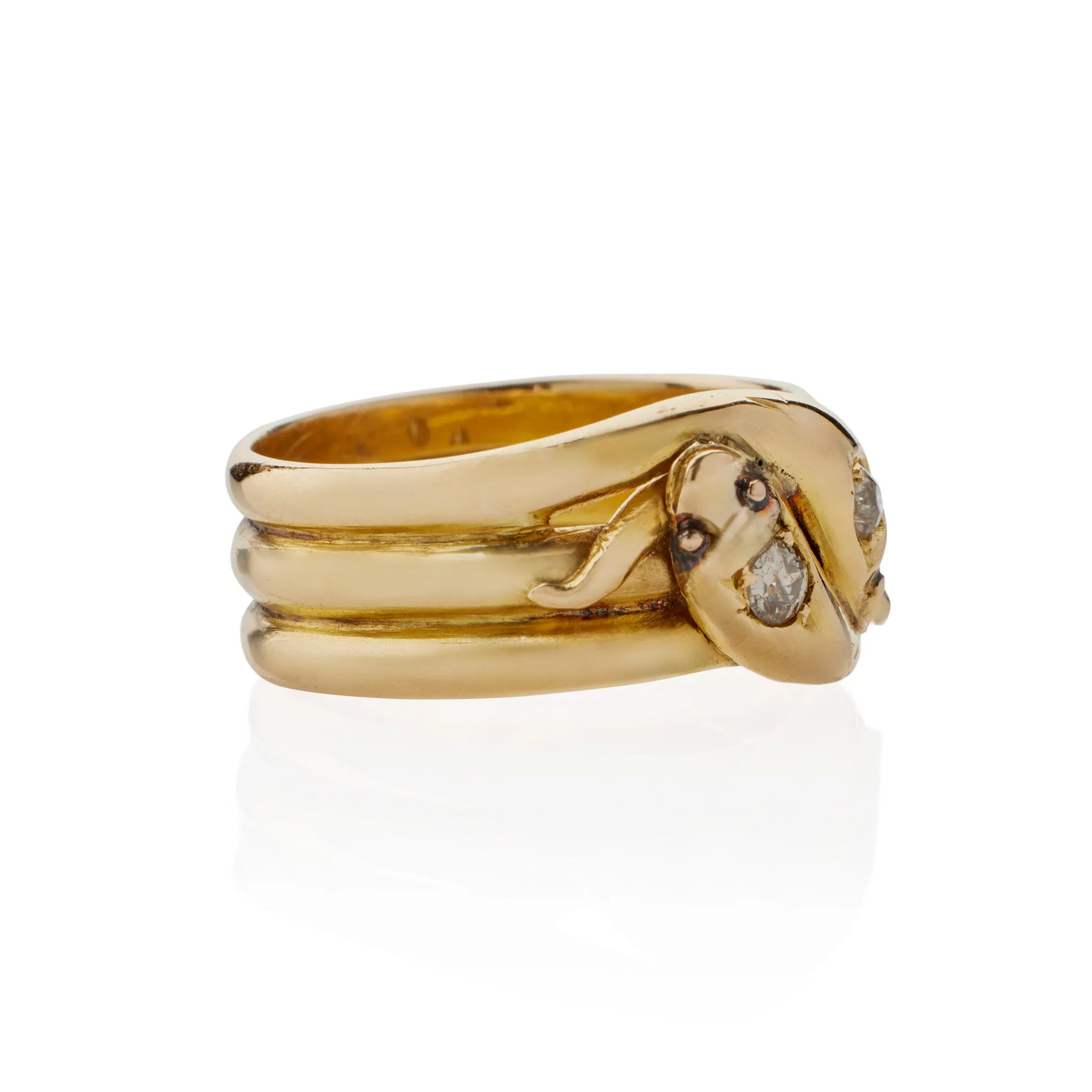 Antique English 18K Gold and Diamond Double Snake Ring