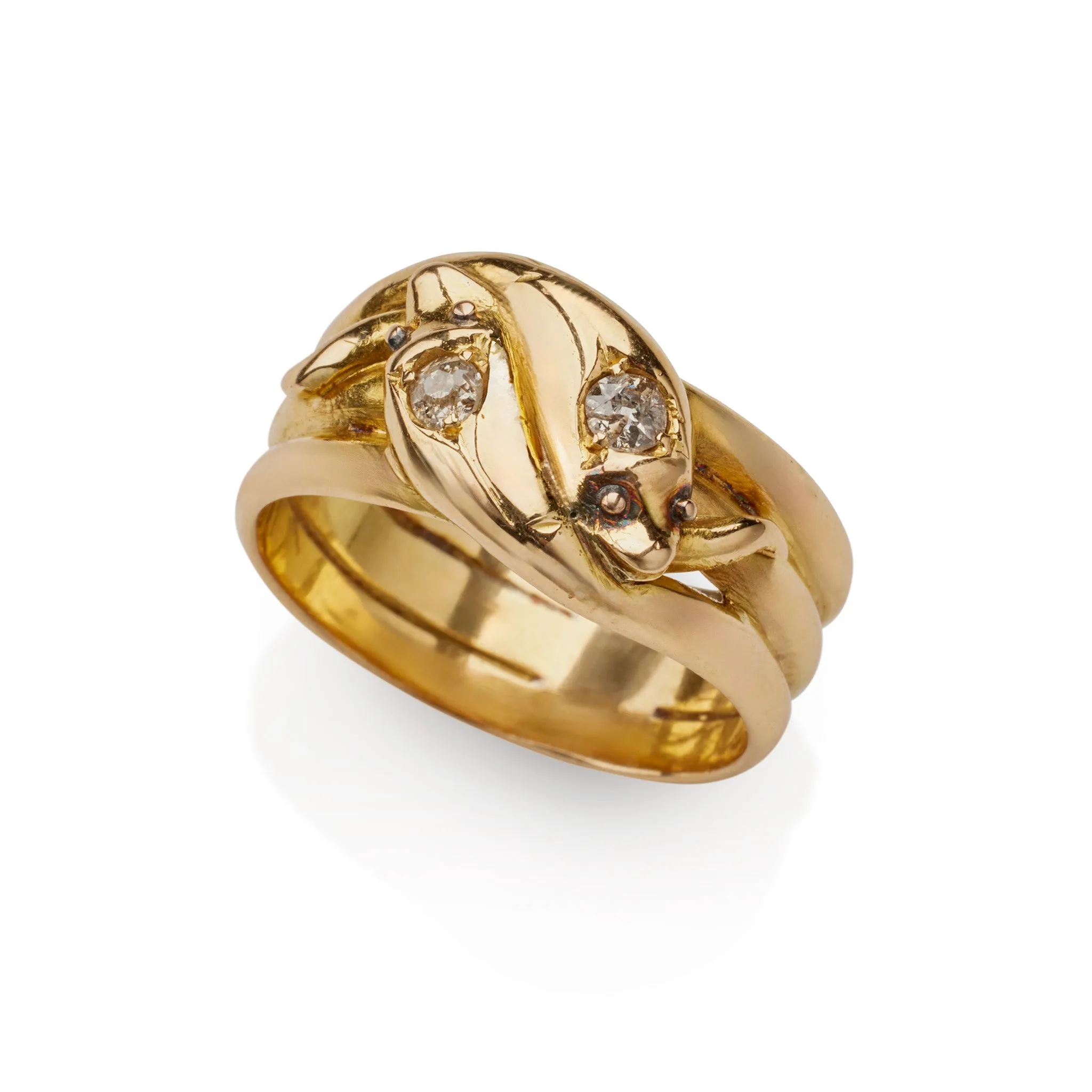Antique English 18K Gold and Diamond Double Snake Ring