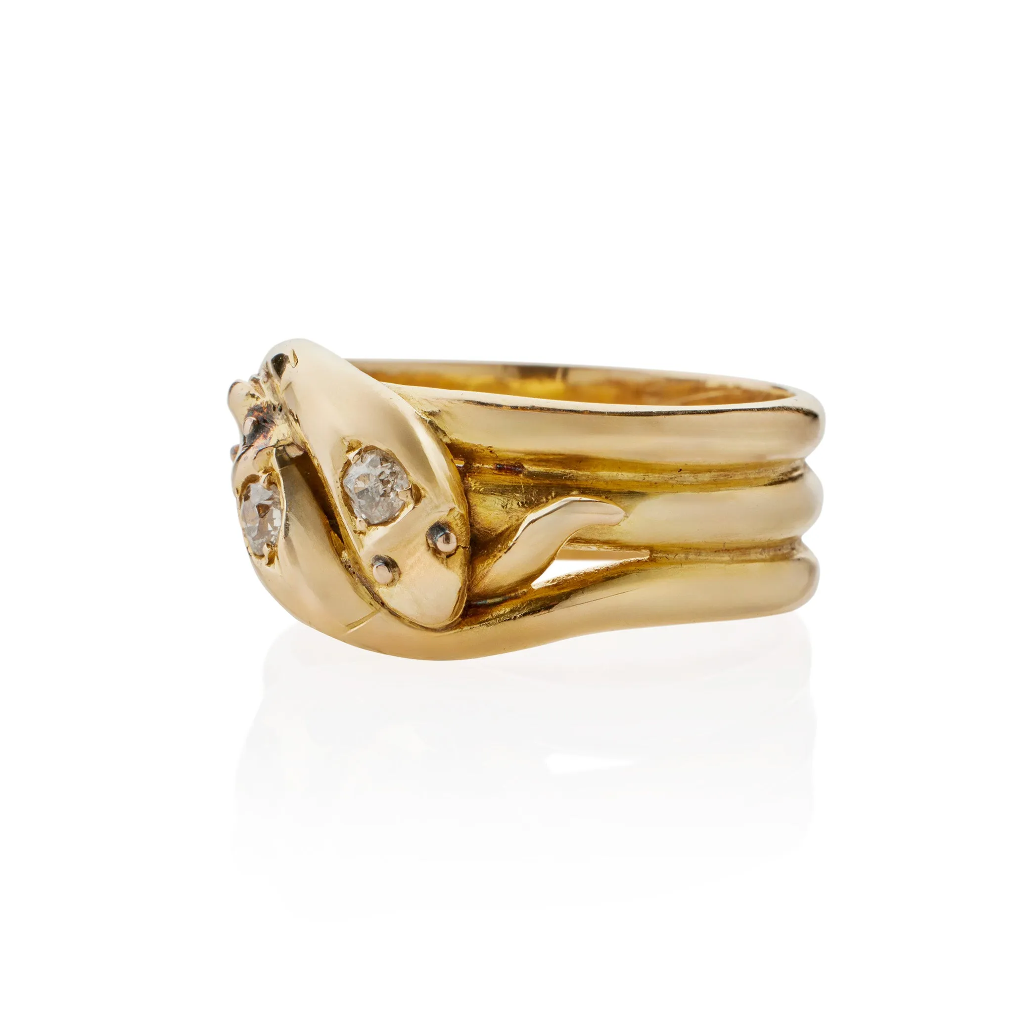Antique English 18K Gold and Diamond Double Snake Ring