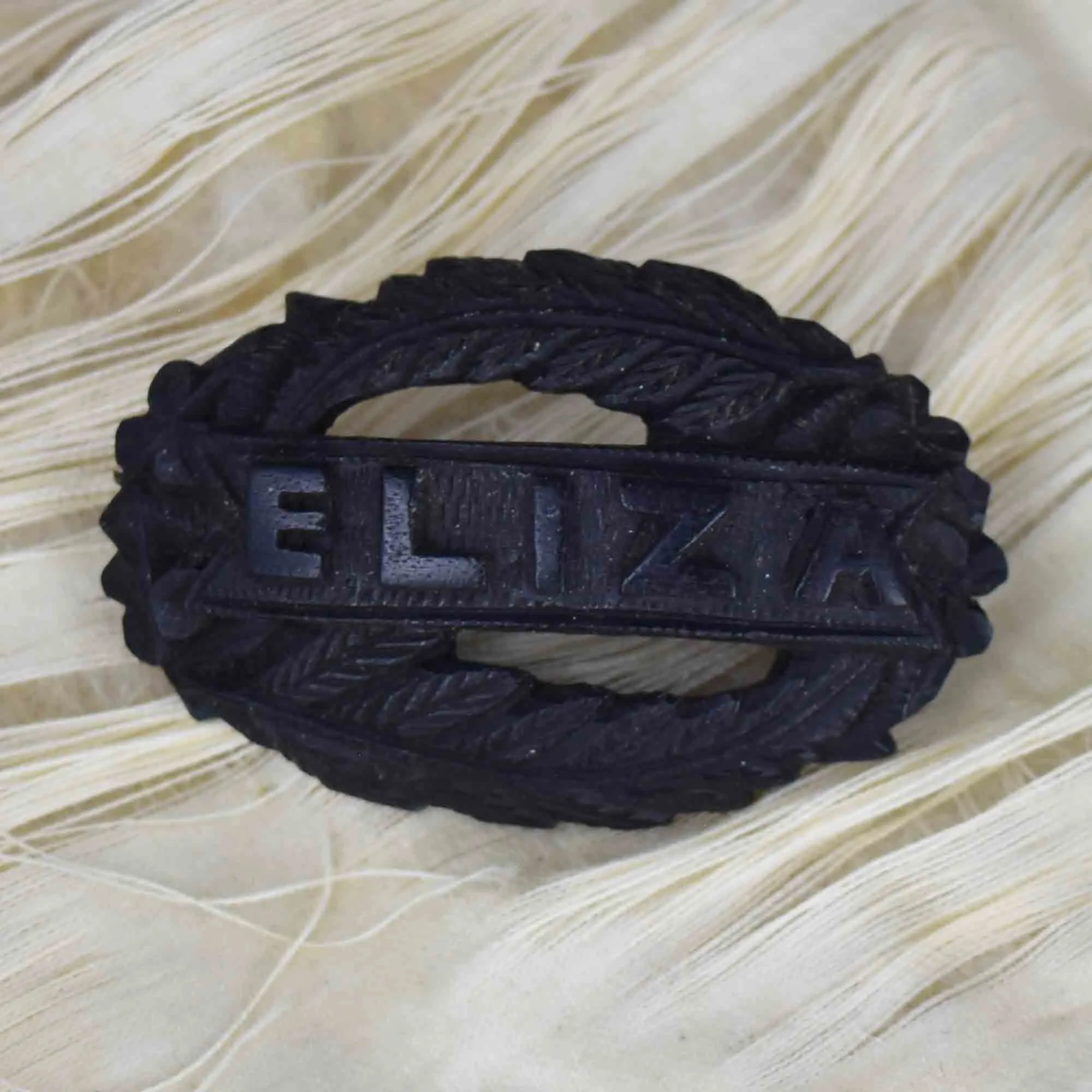 Antique Fern Frond Eliza Carved Bog Oak Brooch