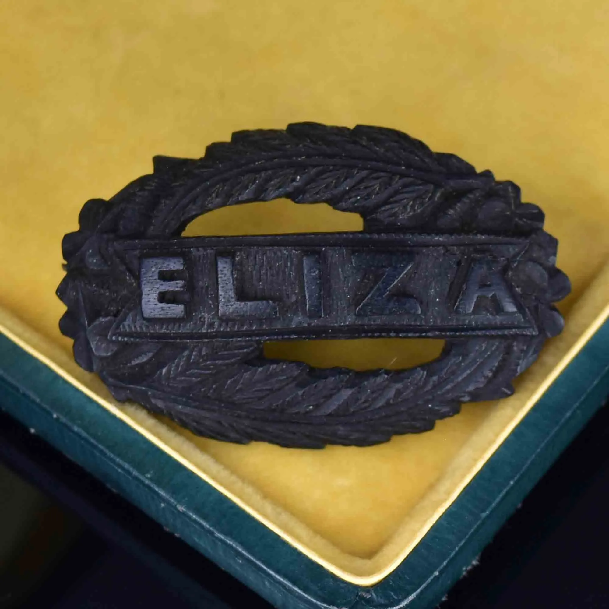 Antique Fern Frond Eliza Carved Bog Oak Brooch