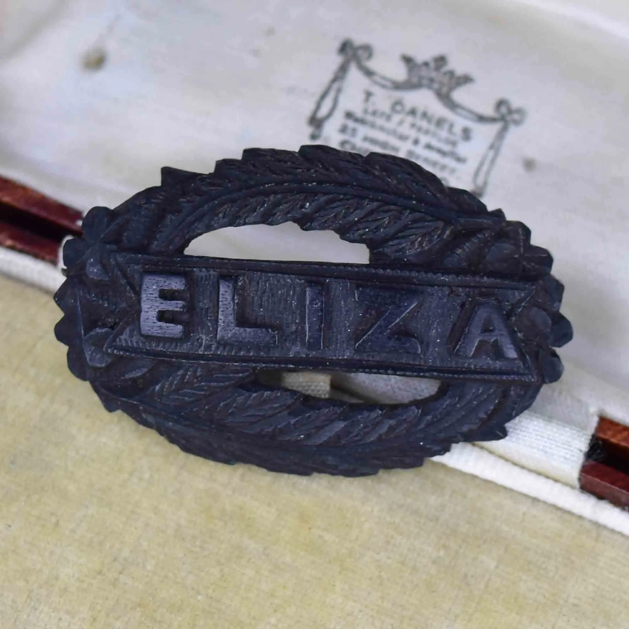 Antique Fern Frond Eliza Carved Bog Oak Brooch