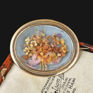 Antique Shadow Box Dried Flower 14K Gold Brooch