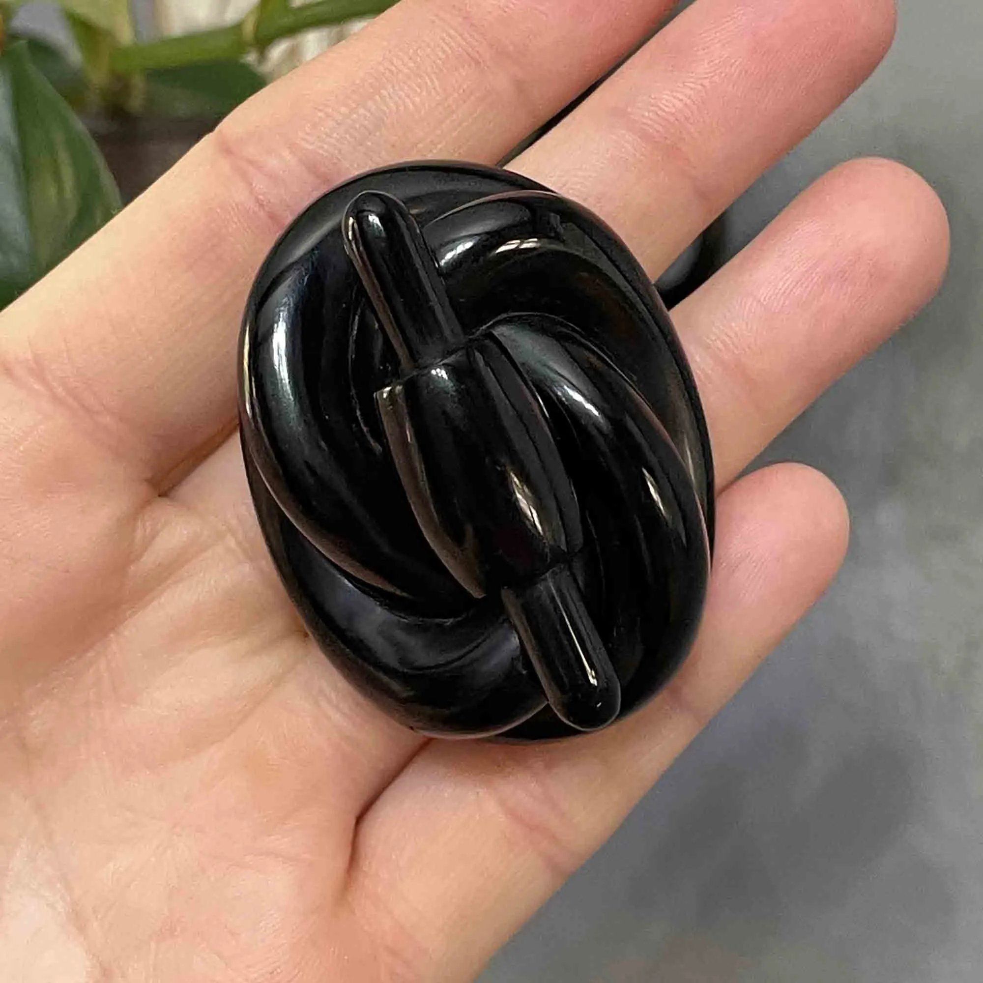 Antique Victorian Carved Whitby Jet Lovers Knot Brooch