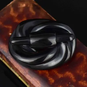 Antique Victorian Carved Whitby Jet Lovers Knot Brooch