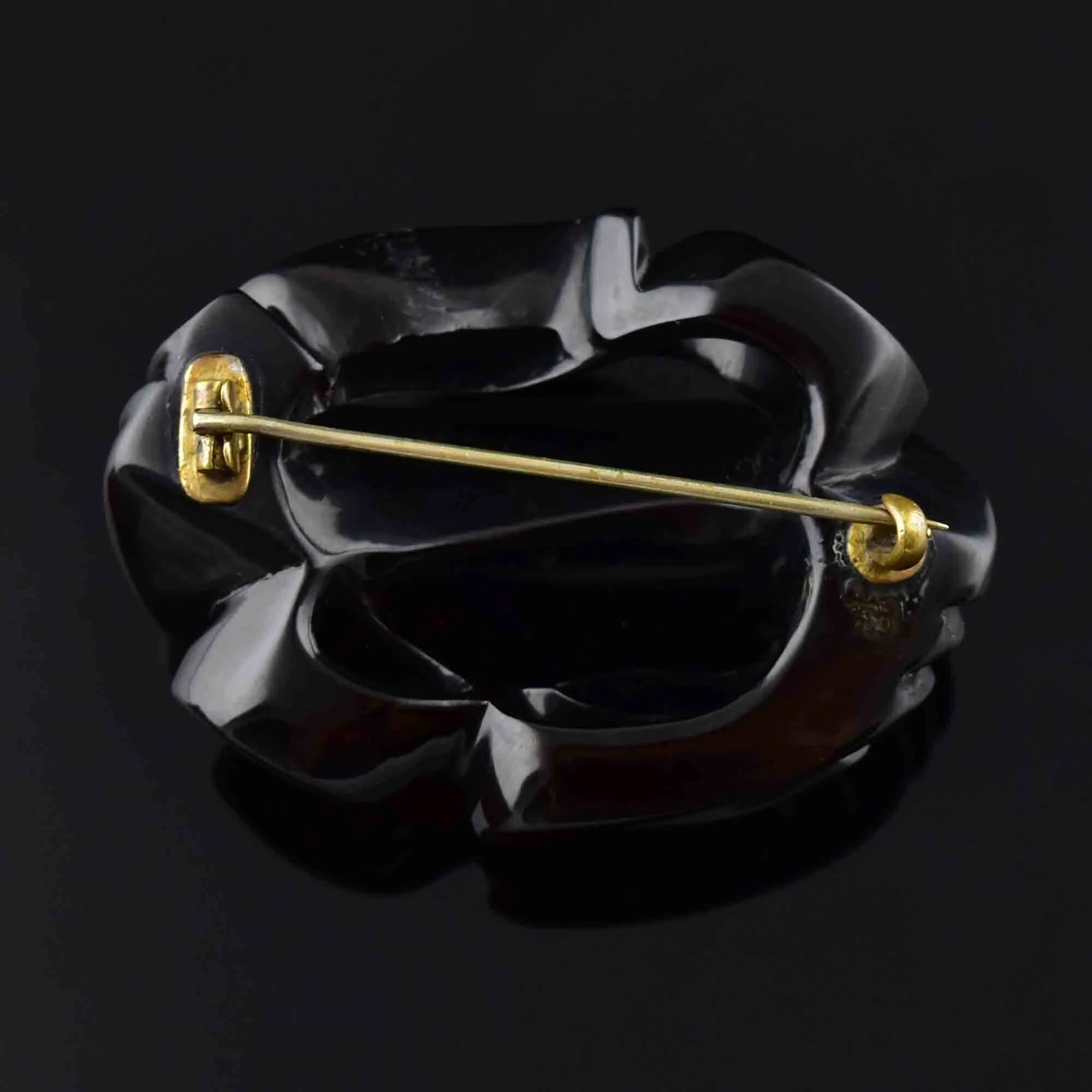 Antique Victorian Carved Whitby Jet Mourning Brooch