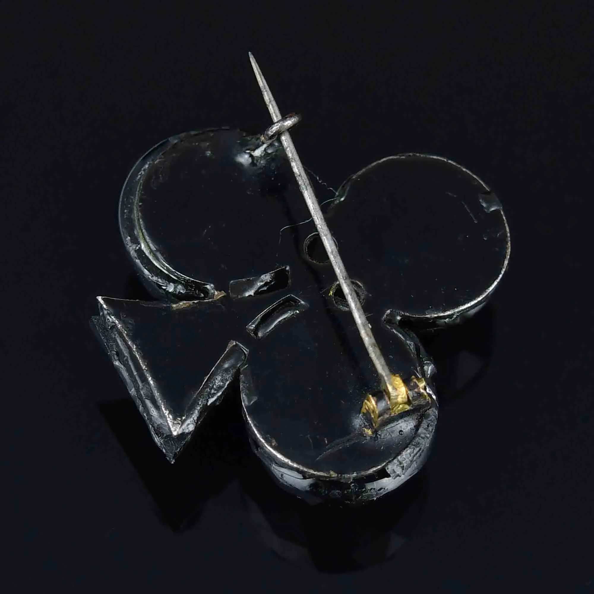 Antique Victorian French Jet Shamrock Brooch