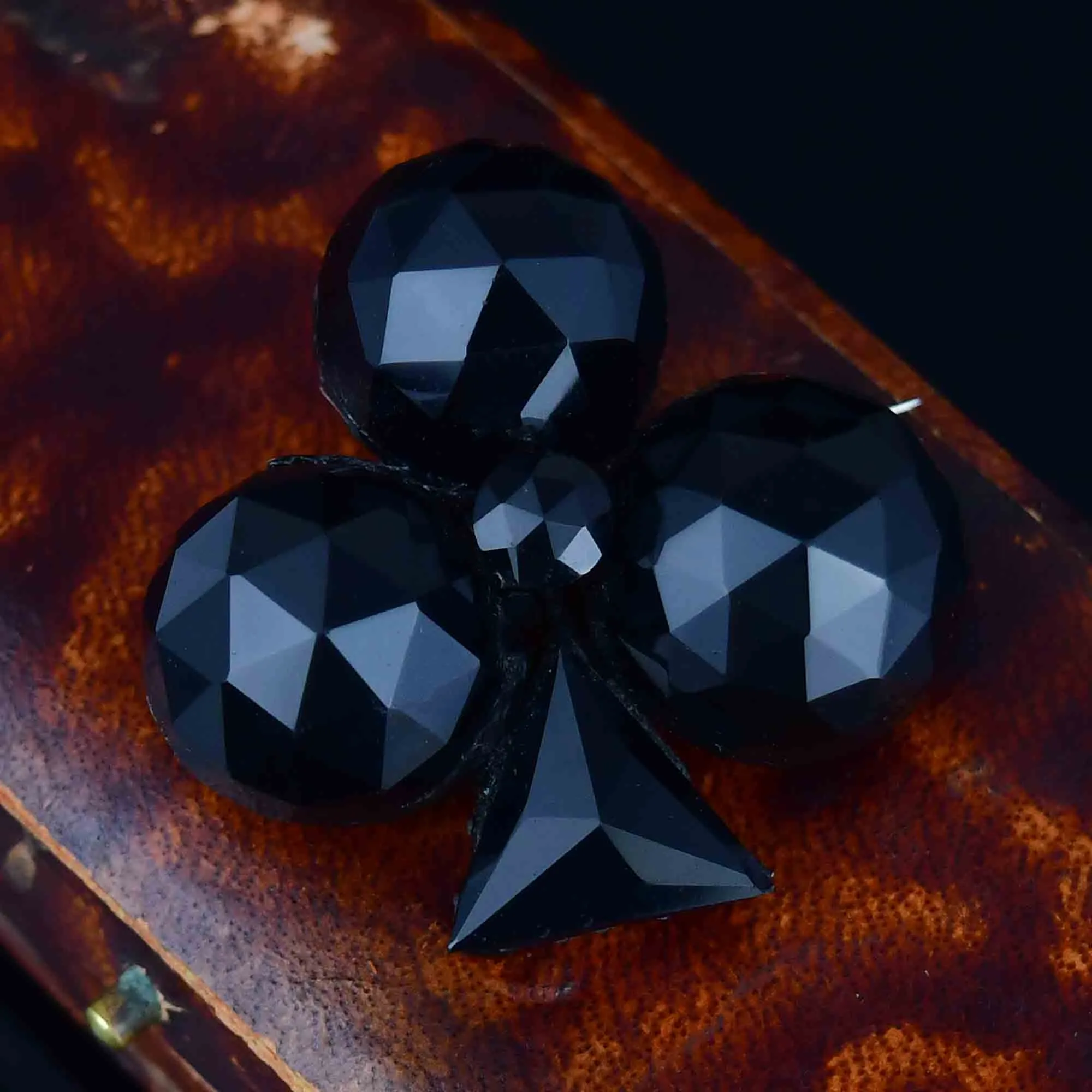 Antique Victorian French Jet Shamrock Brooch