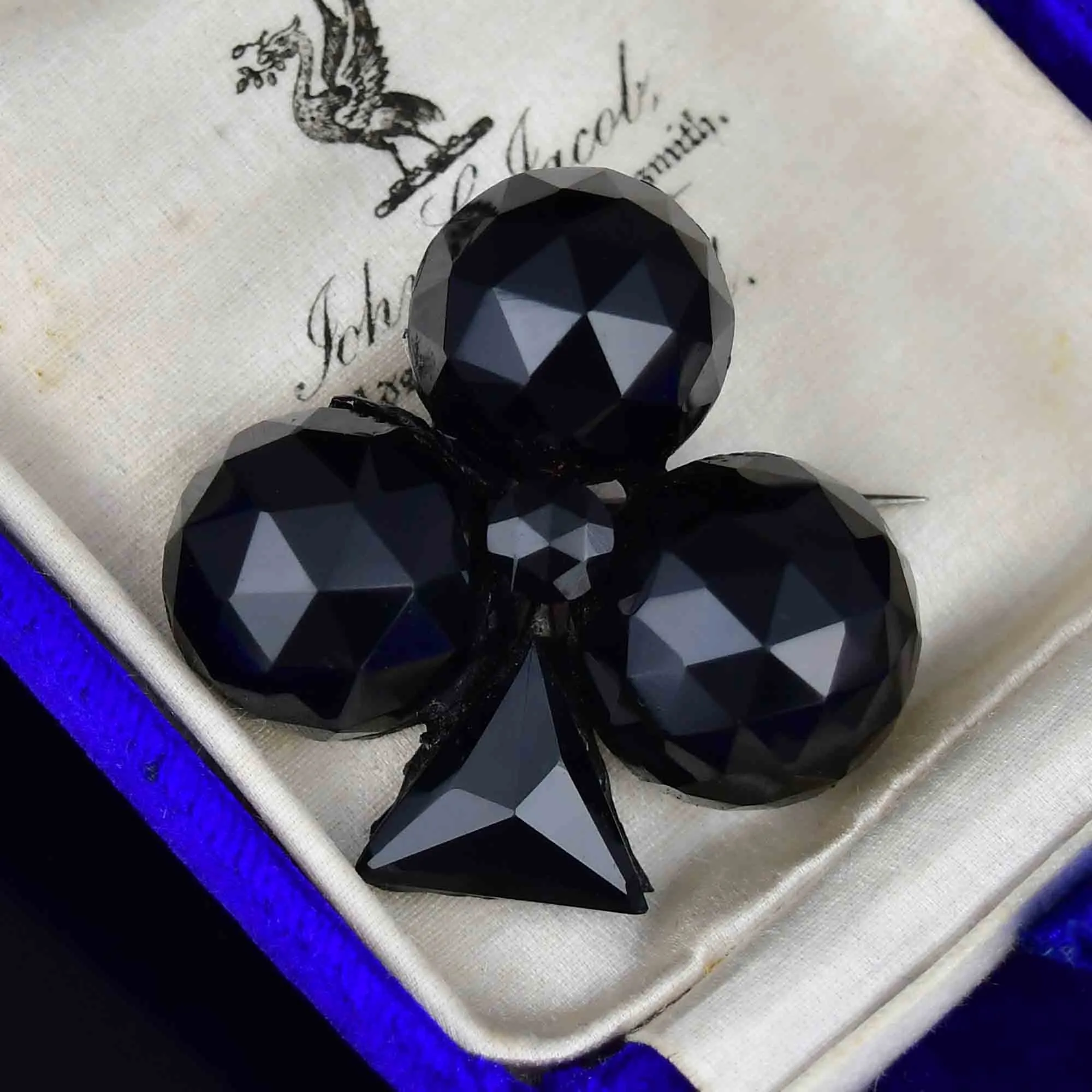 Antique Victorian French Jet Shamrock Brooch