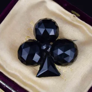 Antique Victorian French Jet Shamrock Brooch