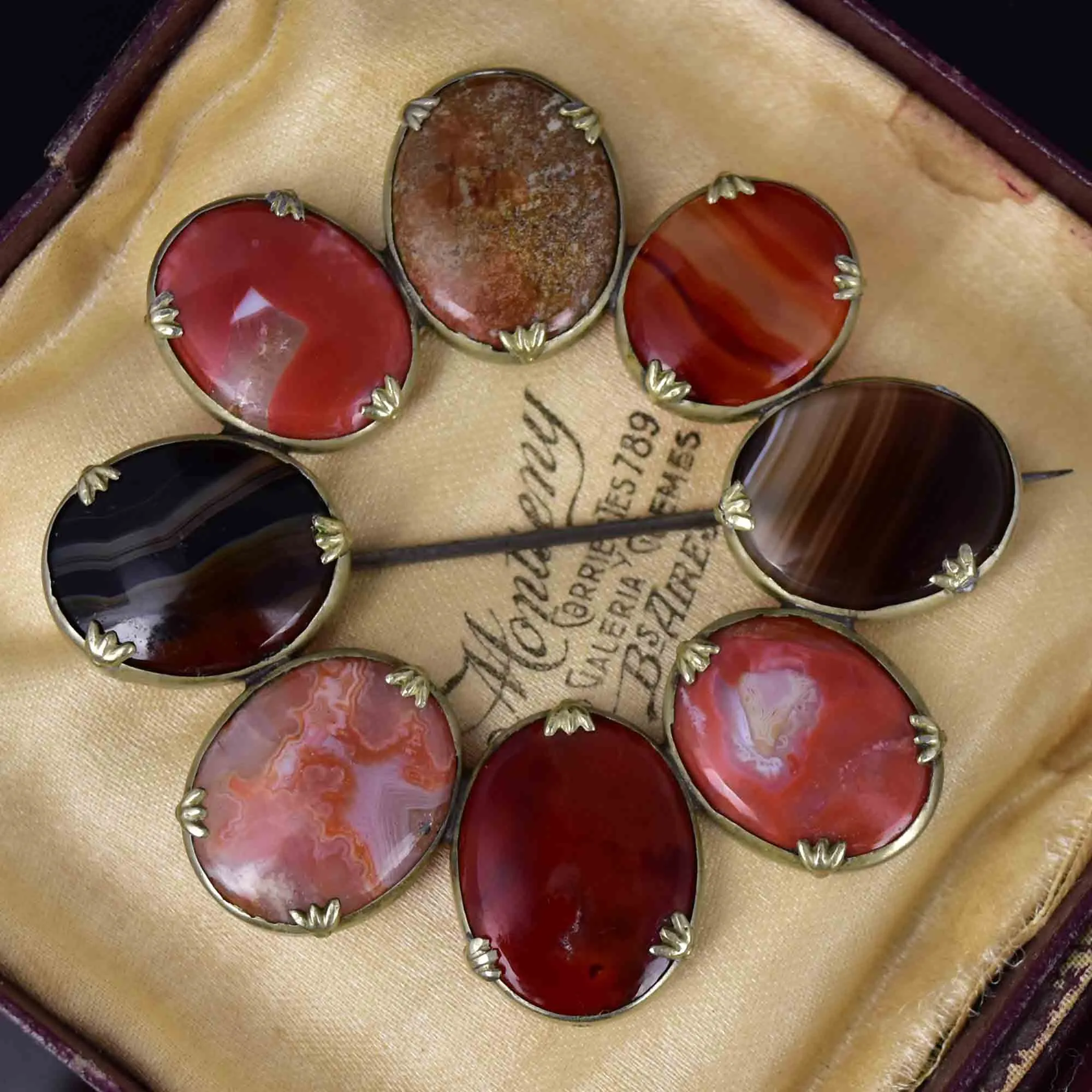 Antique Victorian Silver Circular Scottish Agate Brooch