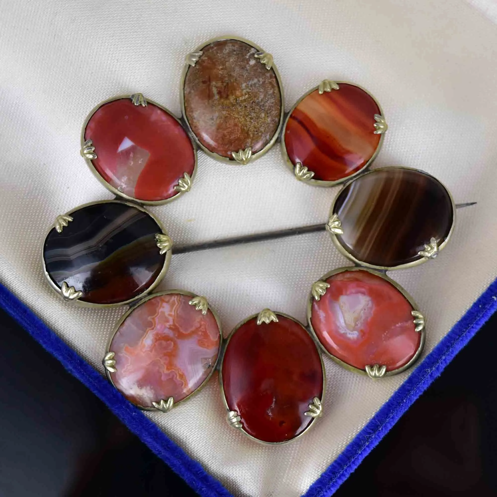 Antique Victorian Silver Circular Scottish Agate Brooch