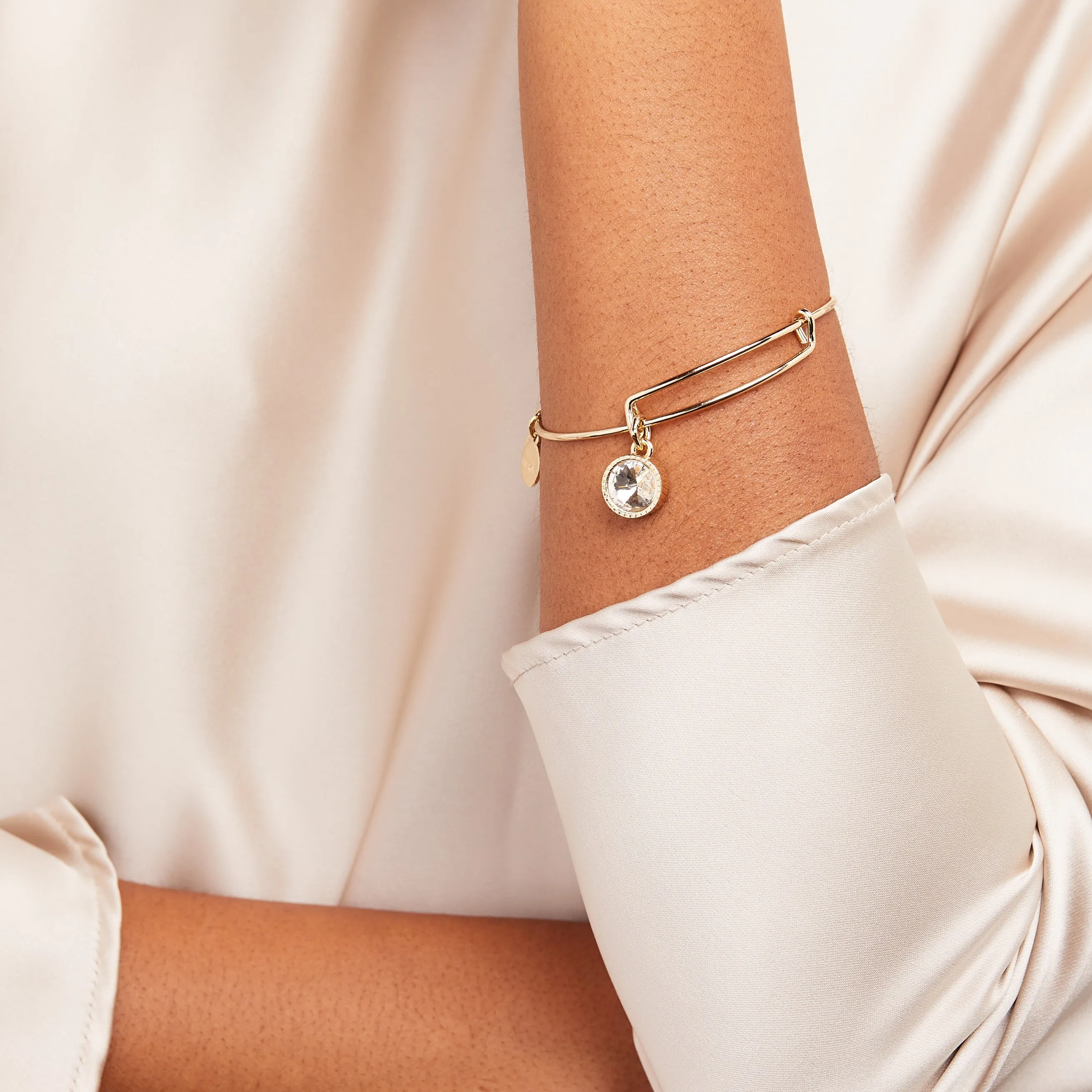 April Clear Crystal Birthstone Charm Bangle