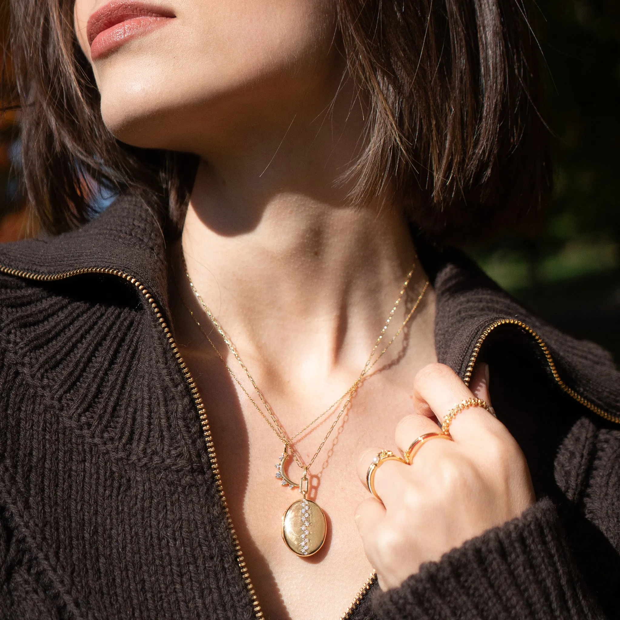 April Diamond "Moon" 18K Gold Birthstone Necklace