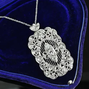 Art Deco Platinum 1.75 CTW Diamond Brooch Pendant