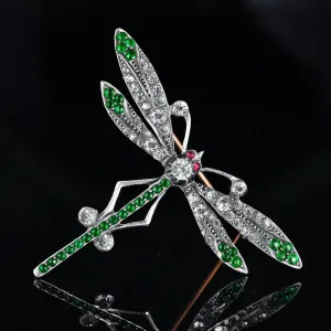 Art Deco Ruby Diamond Emerald Paste Dragonfly Brooch