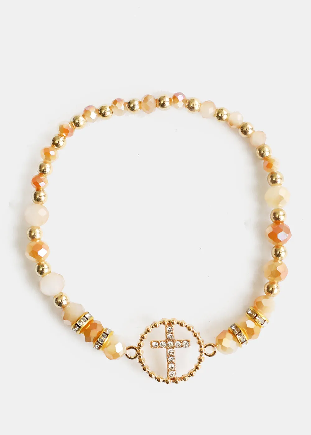 Bead & Rhinestone Bracelet with Cross