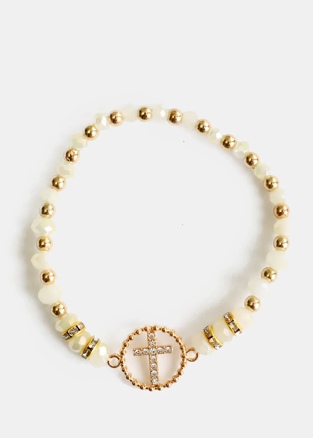 Bead & Rhinestone Bracelet with Cross